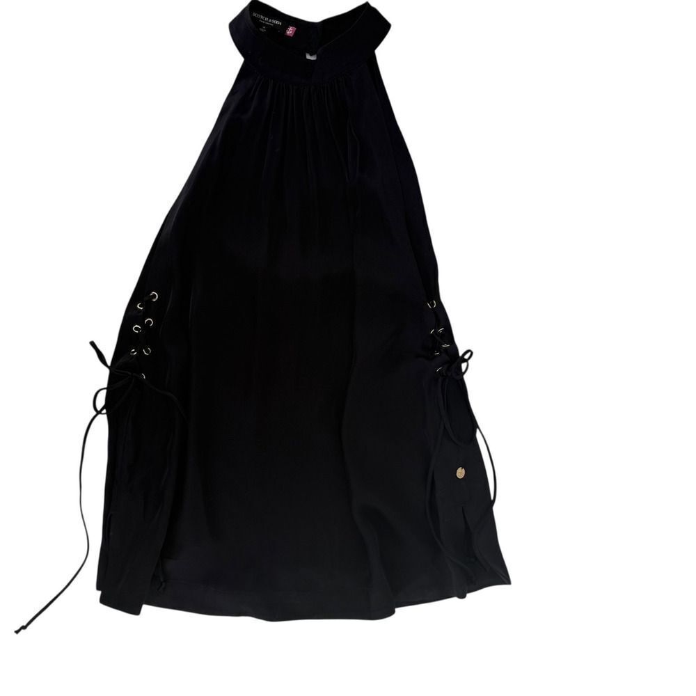 Scotch and Soda Womens Top Black Halter Lace Up Sides Satin Size 34 US XS Luxury